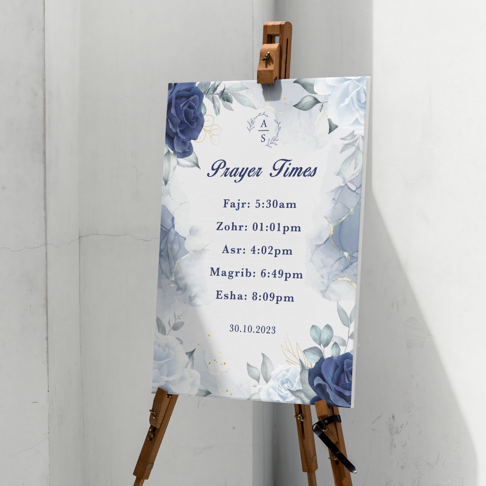 Vinyl Sticker ONLY | Personalised A2 Navy Blue Flower And Leaves Design For Prayer Times | White-Backed Vinyl Sticker 3