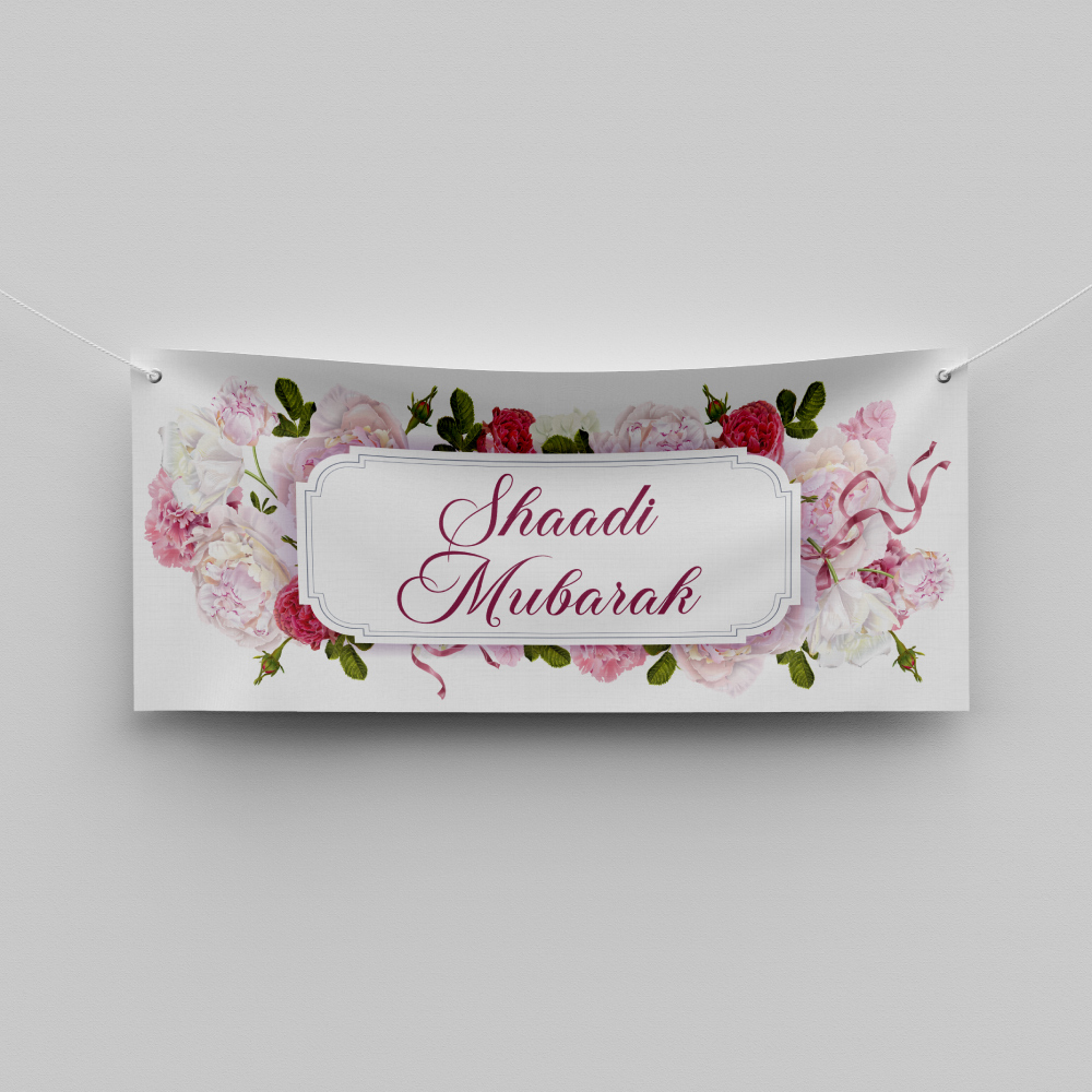 Vintage Floral Romance Design Wedding PVC Banner | With Two Eyelets