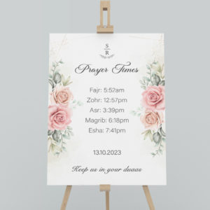 Personalised A2 Rose Wall Prayer Times Wedding Sign | Vinyl Sticker And Foamex Sign