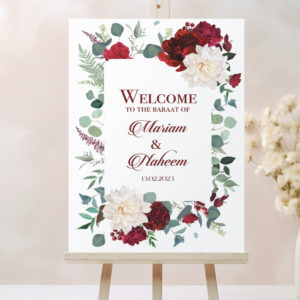 Personalised A2 Romantic Red Blossom Vinyl Sticker And Foamex Wedding Welcome Sign