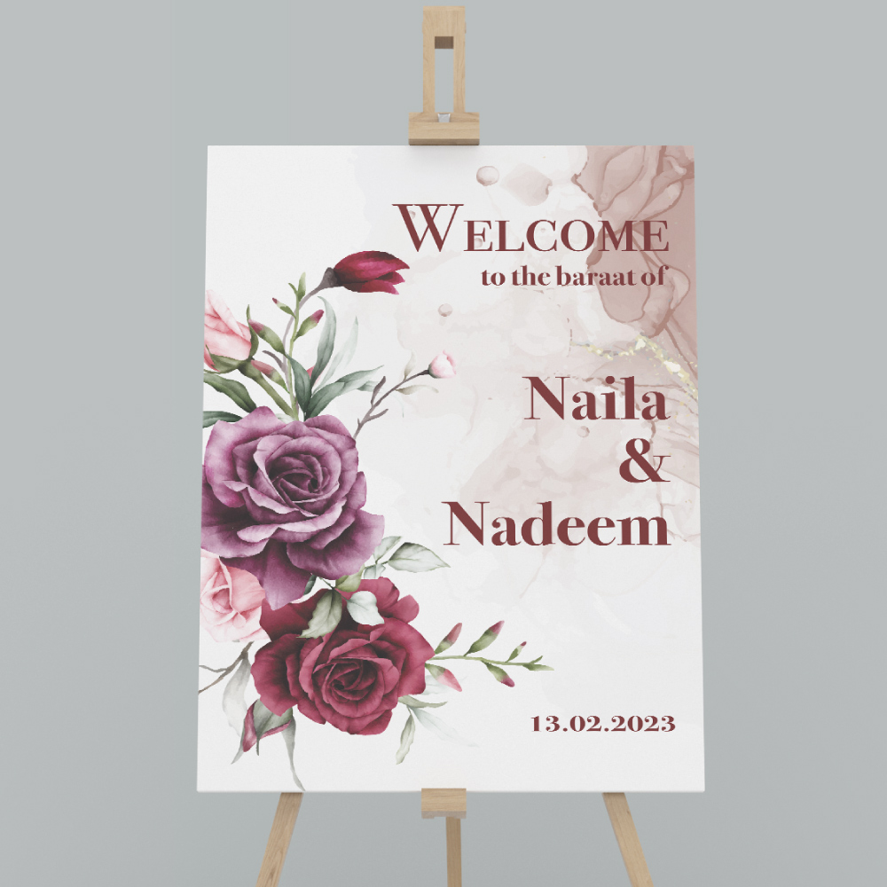 Personalised A2 Beautiful Roses Vinyl Sticker And Foamex Wedding Welcome Sign 3