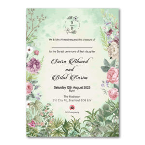 Floral Vintage Wedding Invitation | 350 GSM Paper Shaadi Invitation & Envelope