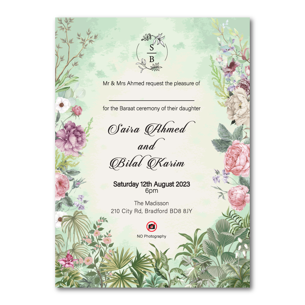 Floral Vintage Wedding Invitation | 350 GSM Paper Shaadi Invitation & Envelope