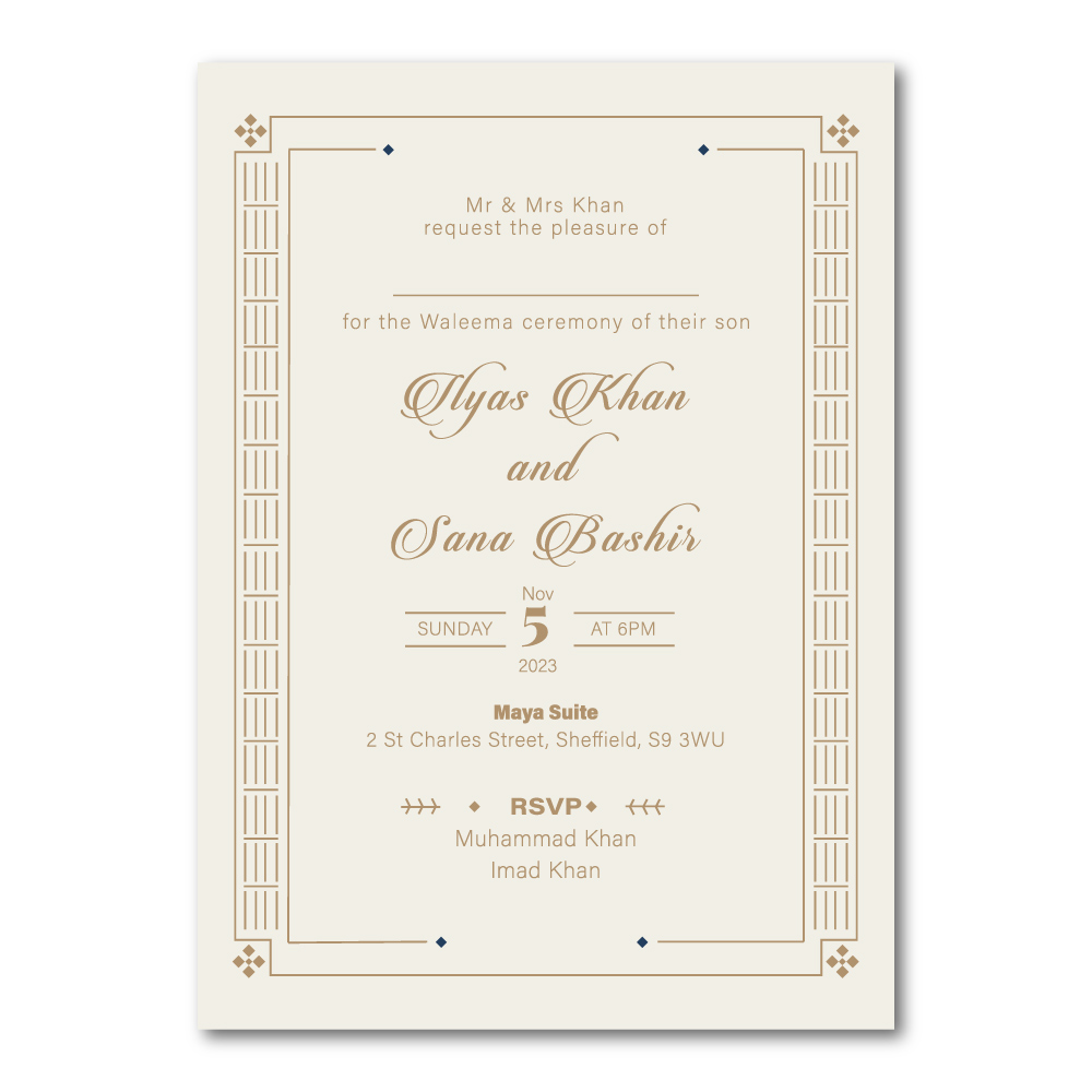 Golden Frame Wedding Invitation | 350 GSM Paper Shaadi Invitation & Envelope