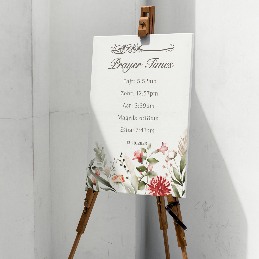 Vinyl Sticker ONLY | Personalised A2 Bohemian Watercolour Floral Design For Prayer Times | White-Backed Vinyl Sticker