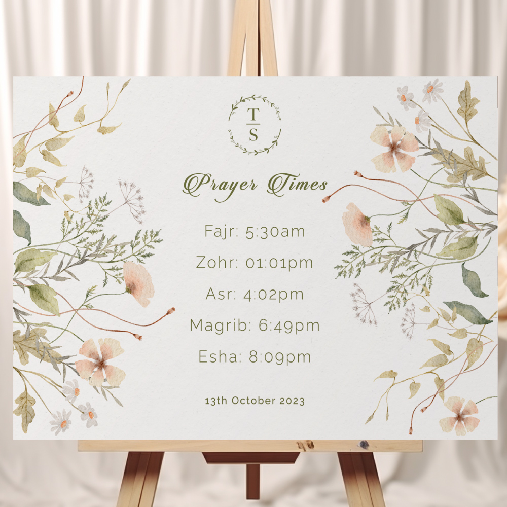 Vinyl Sticker ONLY | Personalised A2 Delicate Flowers Design For Prayer Times | White-Backed Vinyl Sticker