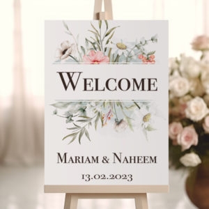 Personalised A2 Vintage Watercolour Floral Vinyl Sticker And Foamex Wedding Welcome Sign 3