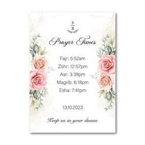 Personalised A2 Rose Wall Prayer Times Wedding Sign | Vinyl Sticker And Foamex Sign 3