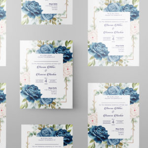 Blue Floral Wreath Wedding Invitation | 350 GSM Paper Shaadi Invitation & Envelope 2