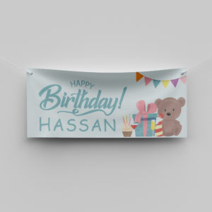 Personalised Birthday Banner | Teddybear and Present Party | PVC Banner | With Eyelets