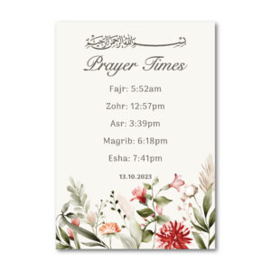 Vinyl Sticker ONLY | Personalised A2 Bohemian Watercolour Floral Design For Prayer Times | White-Backed Vinyl Sticker 3