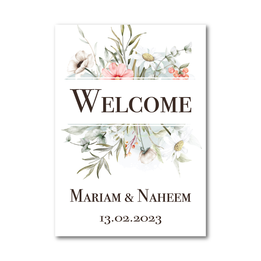 Personalised A2 Vintage Watercolour Floral Vinyl Sticker And Foamex Wedding Welcome Sign 2