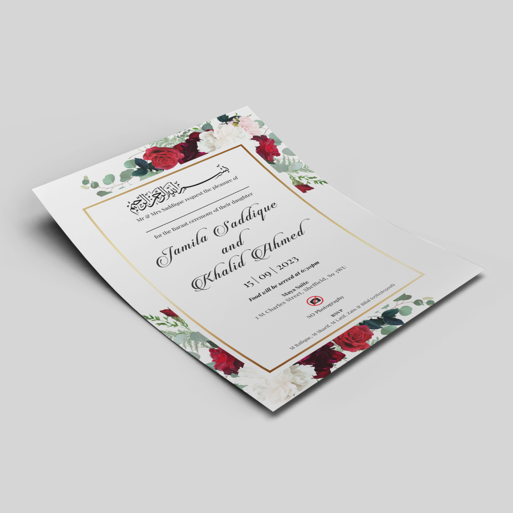 Rose Bushes Wedding Invitation | 350 GSM Paper Shaadi Invitation & Envelope 4