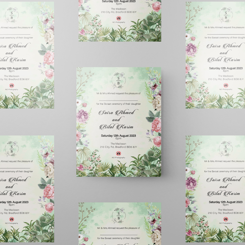 Floral Vintage Wedding Invitation | 350 GSM Paper Shaadi Invitation & Envelope 2