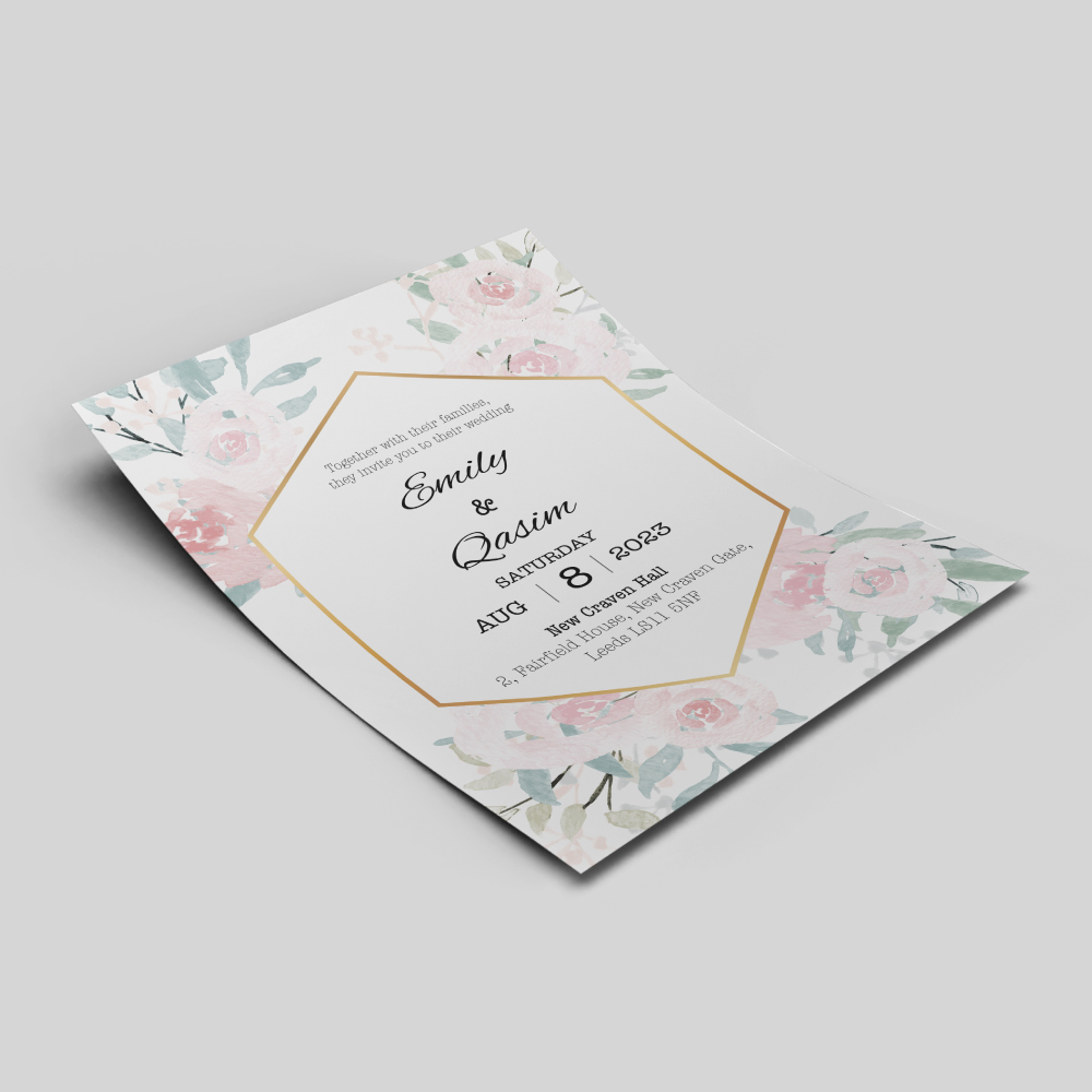 Hexagonal Pastel Flowers Wedding Invitation | 350 GSM Paper Shaadi Invitation & Envelope 4