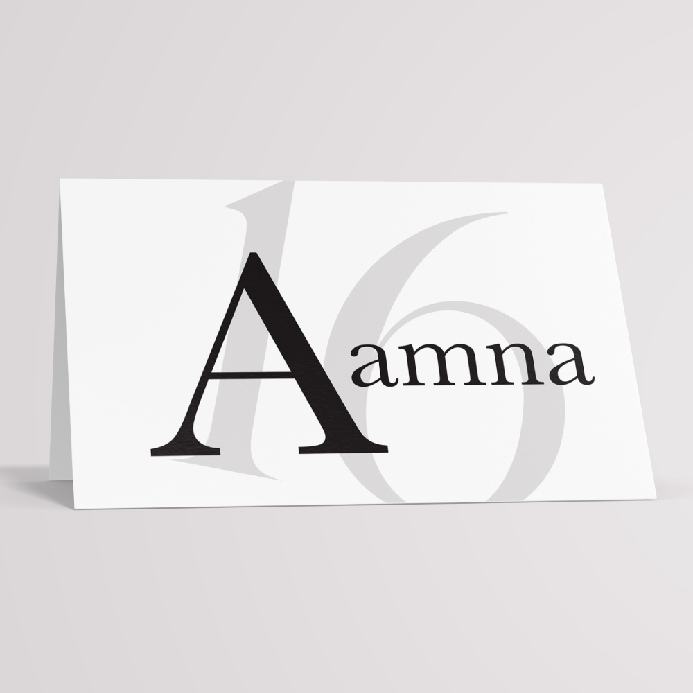 Table Name Place Cards | A6 Folded Modern Monochromatic Birthday Name Place Cards 2