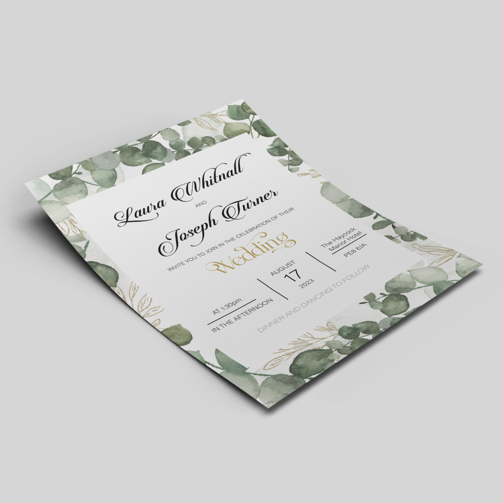 Watercolour Eucalyptus Wedding Invitation | 350 GSM Paper Shaadi Invitation & Envelope 4