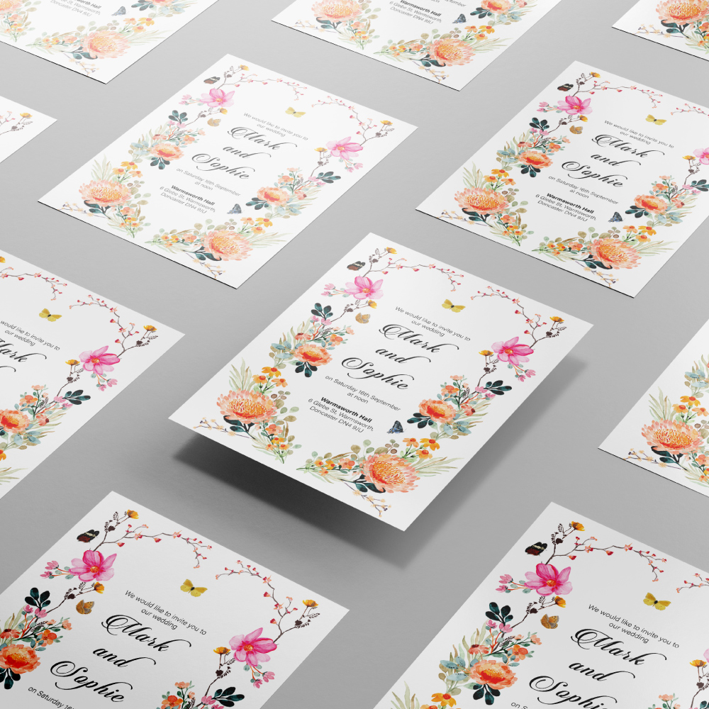 Watercolour Summer Botanical Wedding Invitation | 350 GSM Paper Shaadi Invitation & Envelope 2