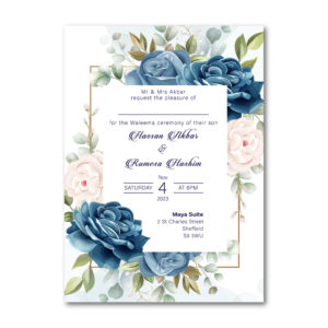 Blue Floral Wreath Wedding Invitation | 350 GSM Paper Shaadi Invitation & Envelope