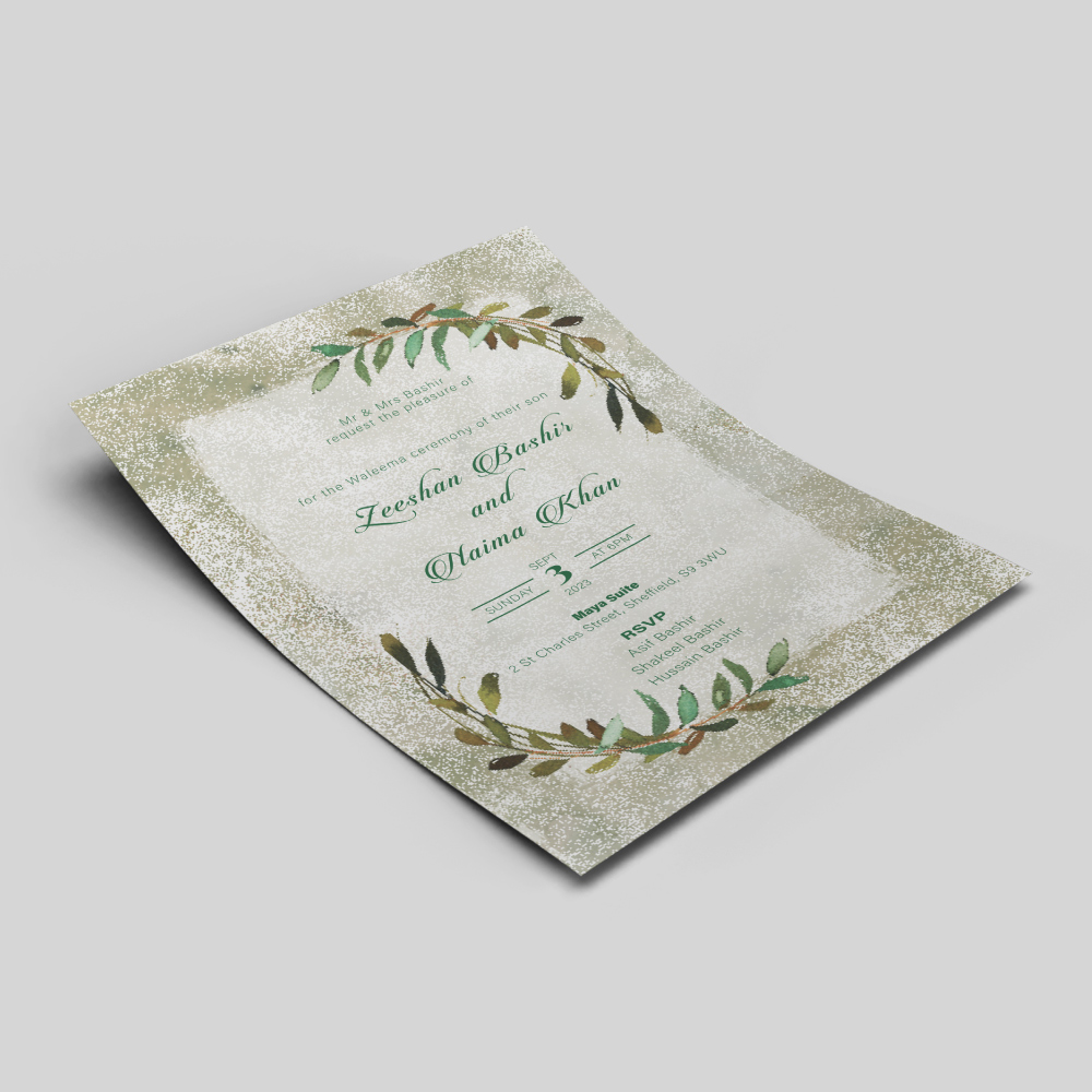 Watercolour Rustic Leaf Wedding Invitation | 350 GSM Paper Shaadi Invitation & Envelope 4