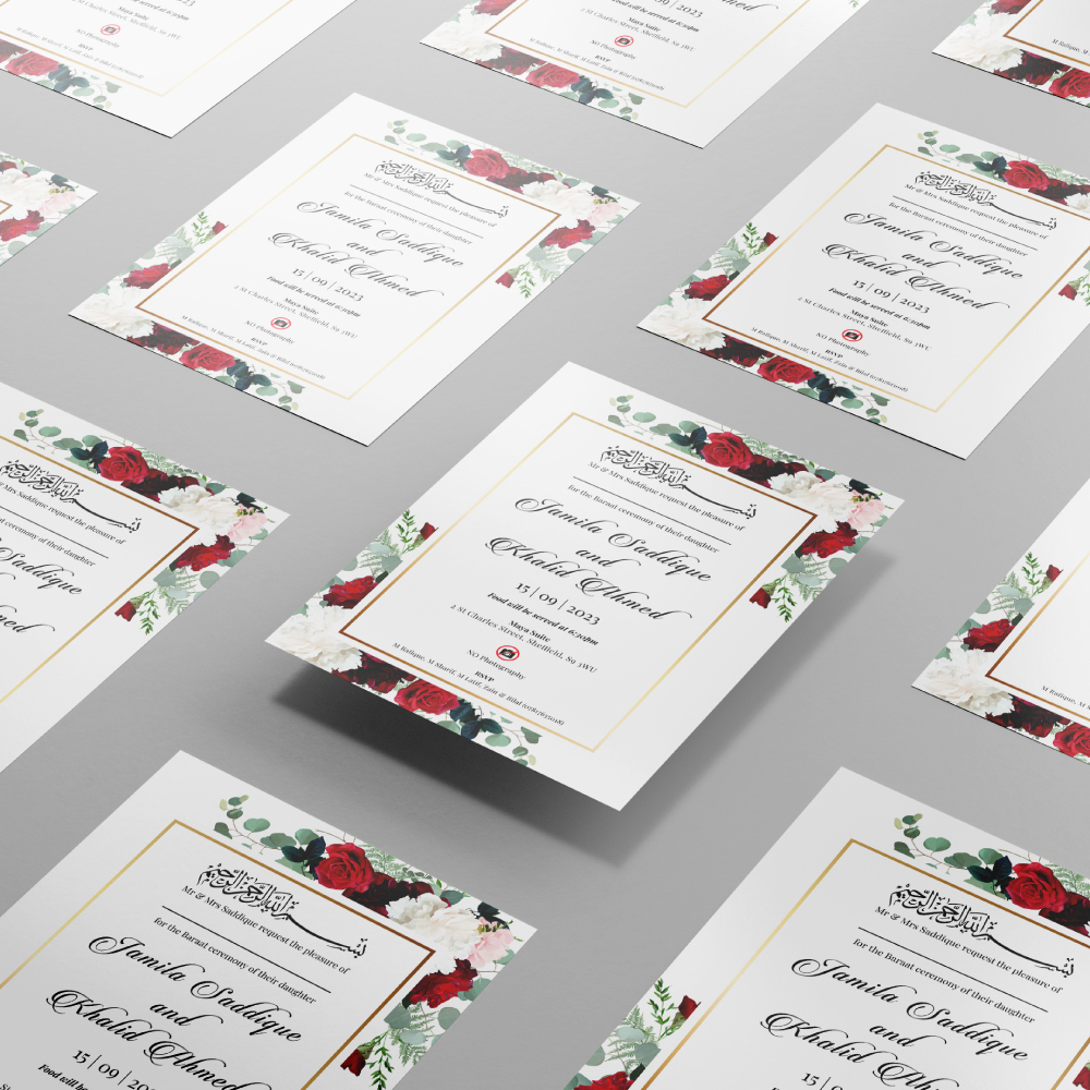 Rose Bushes Wedding Invitation | 350 GSM Paper Shaadi Invitation & Envelope 3