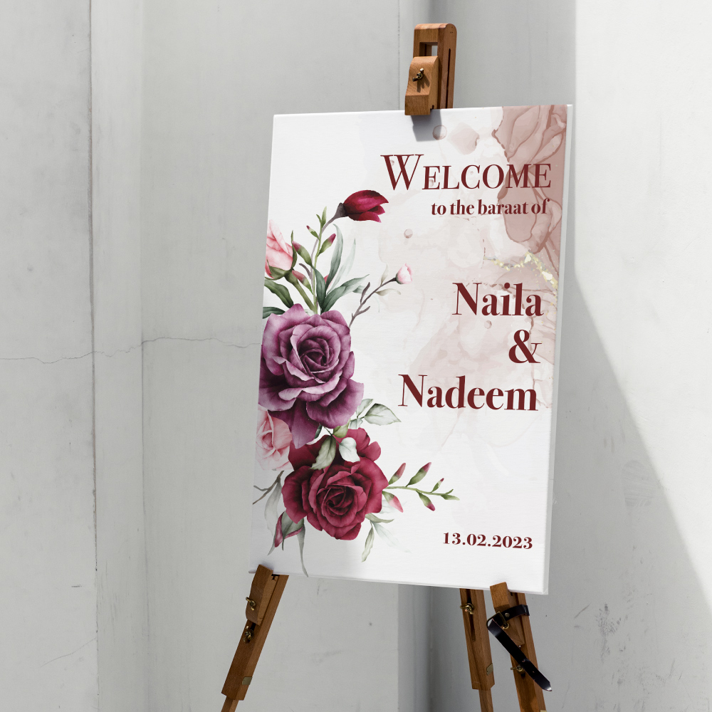 Personalised A2 Beautiful Roses Vinyl Sticker And Foamex Wedding Welcome Sign 2