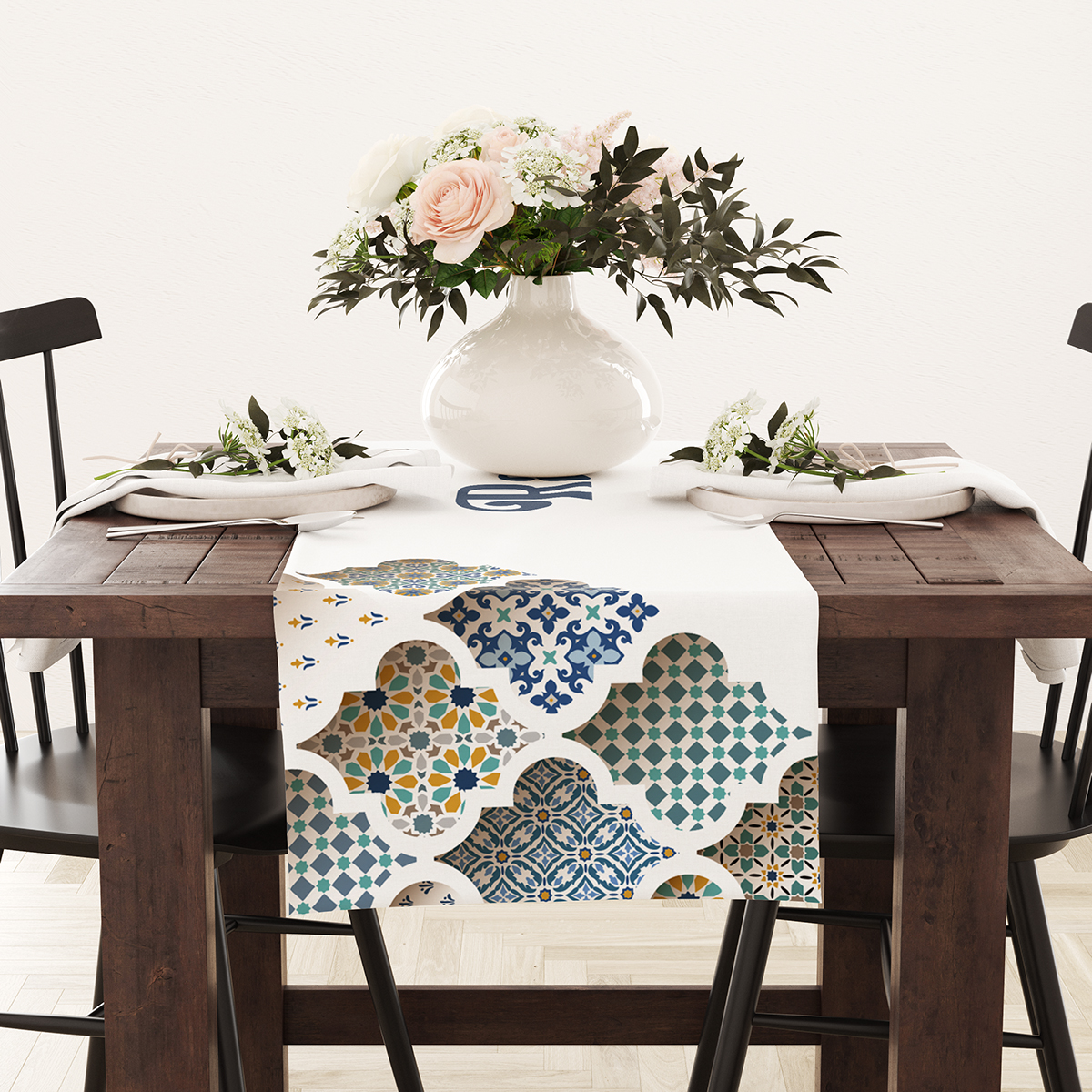 Eid Table Runner | Ramadan Table Runner | Ornamental Arabic Tile Design 3