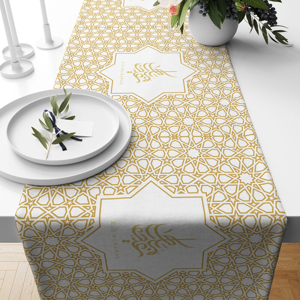 Eid Table Runner | Ramadan Table Runner | Gold Ottoman Design 7