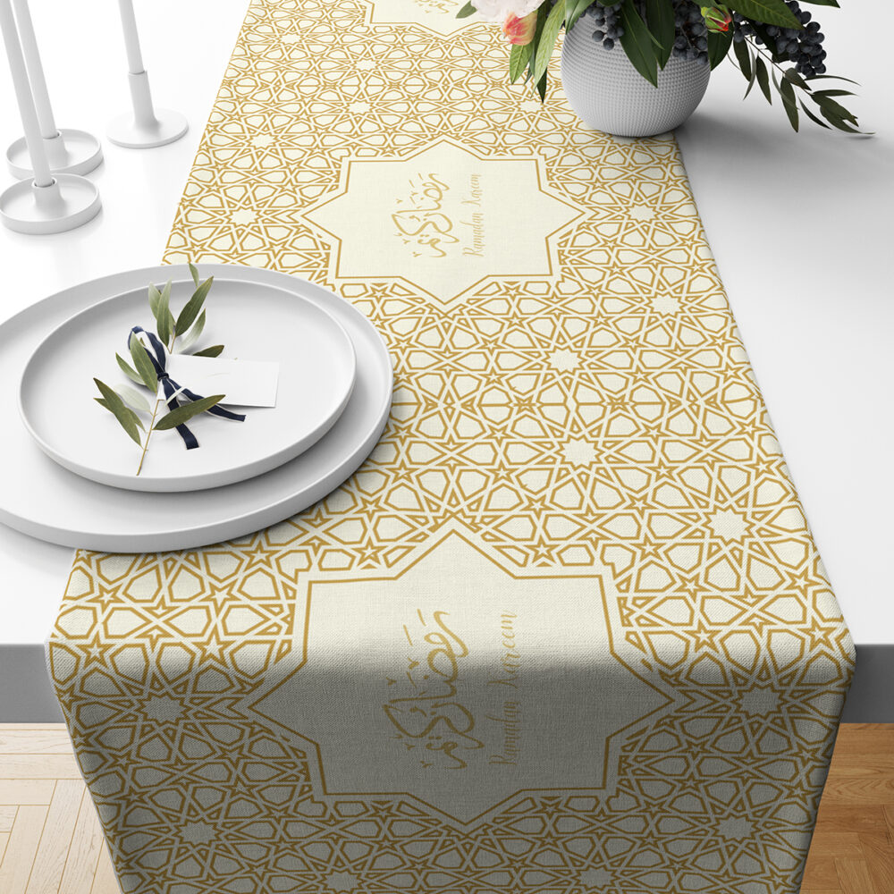 Eid Table Runner | Ramadan Table Runner | Gold Ottoman Design 6