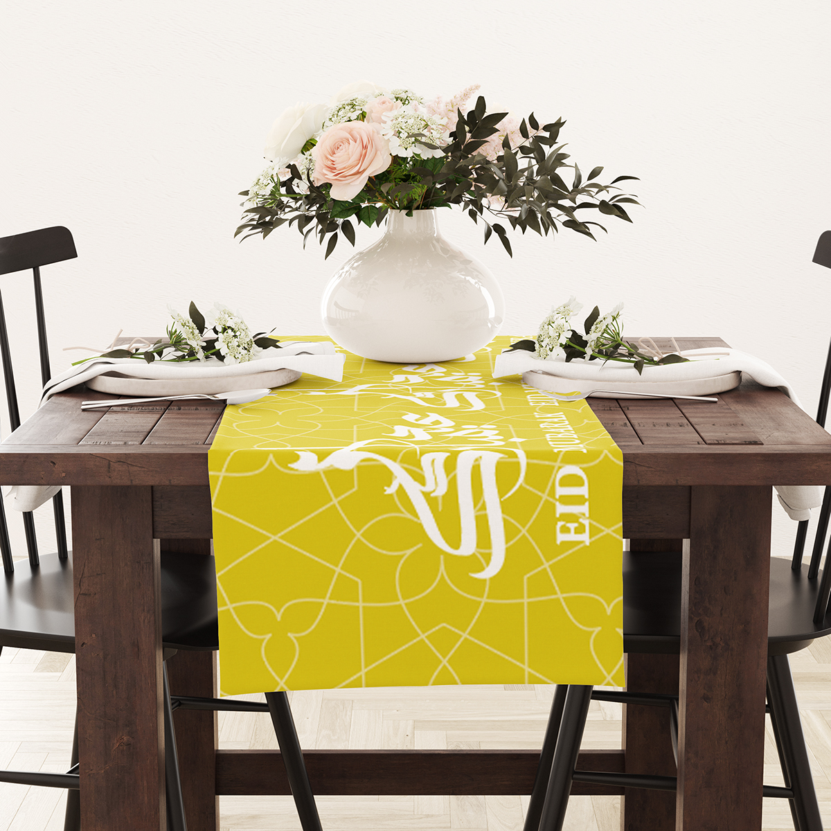 Eid Table Runner | Ramadan Table Runner | Yellow Abstract Ornamental Design