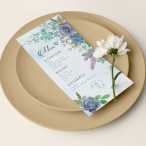 Wedding Menu | Bohemian Blue Flowers Design | 350 GSM Paper 2