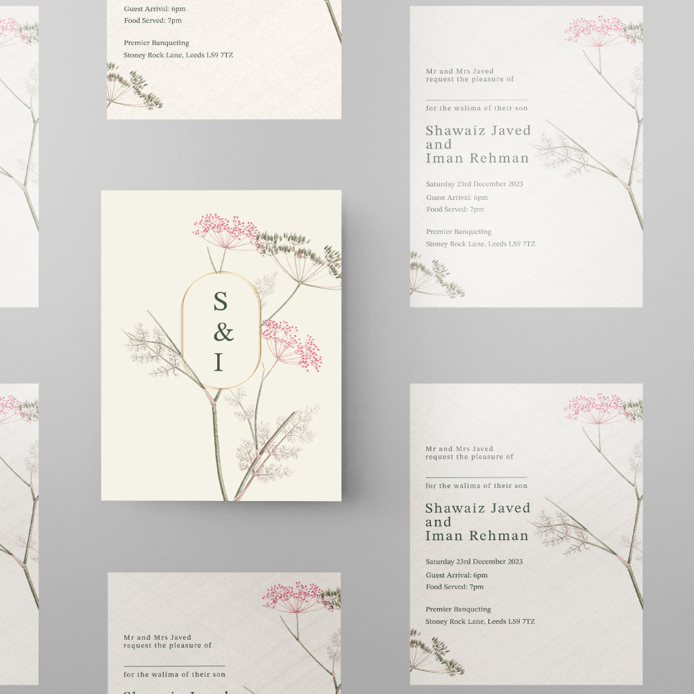 Double Sided Floral Dream Wedding Invitation | 350 GSM Paper Shaadi Invitation & Envelope