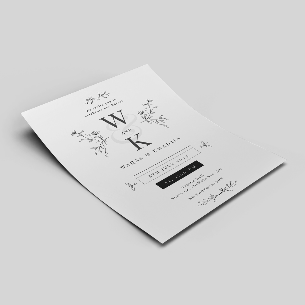 Monochromatic Minimalist Wedding Invitation | 350 GSM Paper Shaadi Invitation & Envelope 2