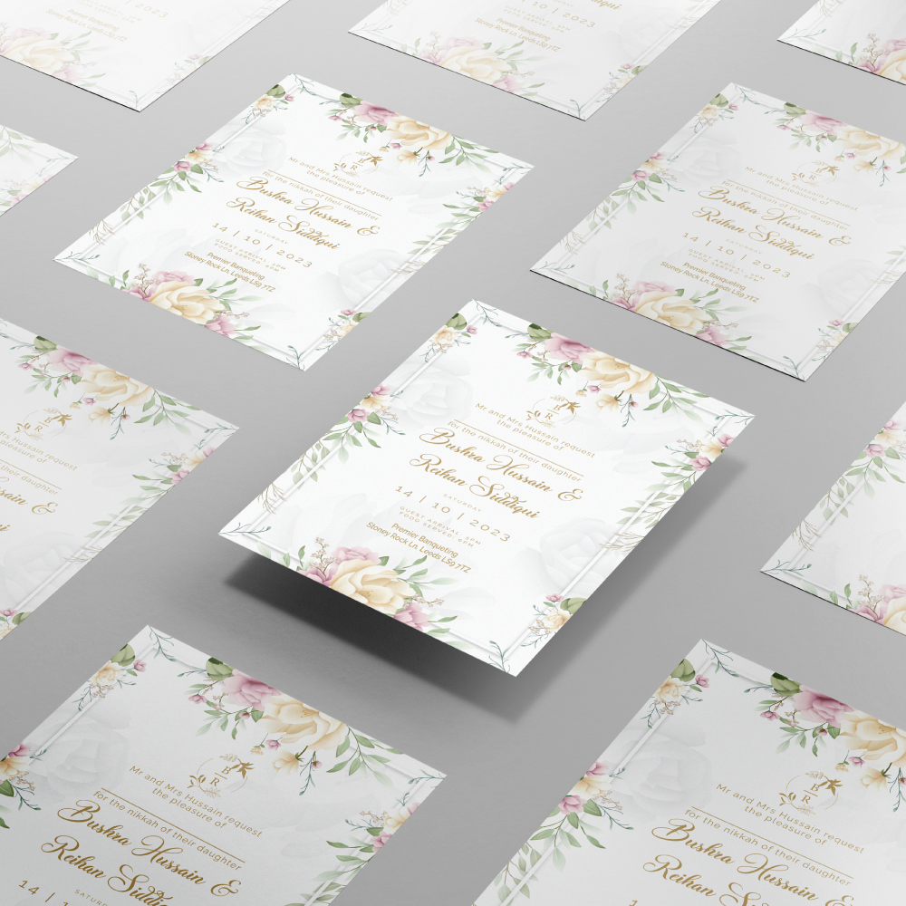 Pastel Floral Border Wedding Invitation | 350 GSM Paper Shaadi Invitation & Envelope