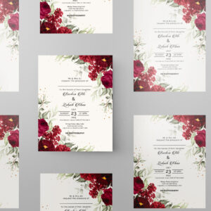 Burgundy Roses And Leaves Wedding Invitation | 350 GSM Paper Shaadi Invitation & Envelope