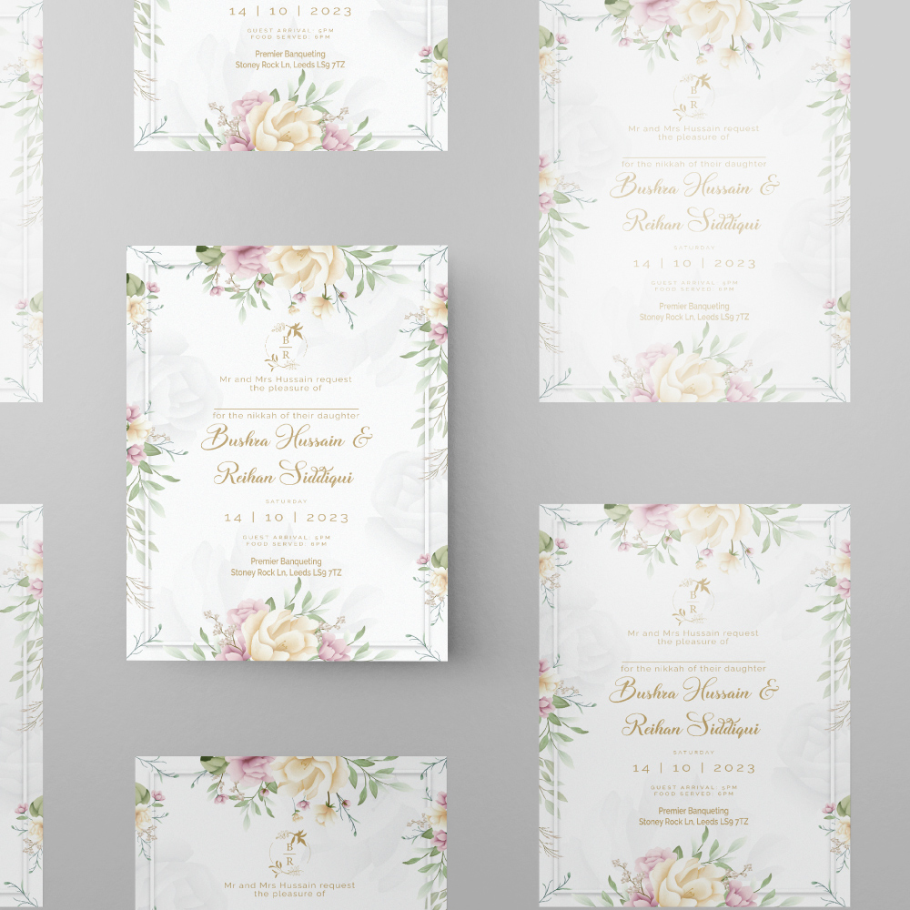 Pastel Floral Border Wedding Invitation | 350 GSM Paper Shaadi Invitation & Envelope 2