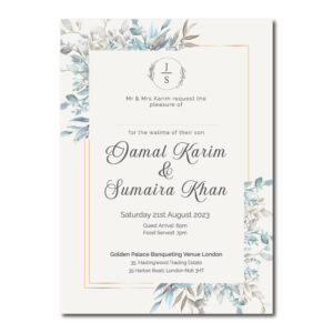 Periwinkle Blue Leaves Wedding Invitation | 350 GSM Paper Shaadi Invitation & Envelope 4