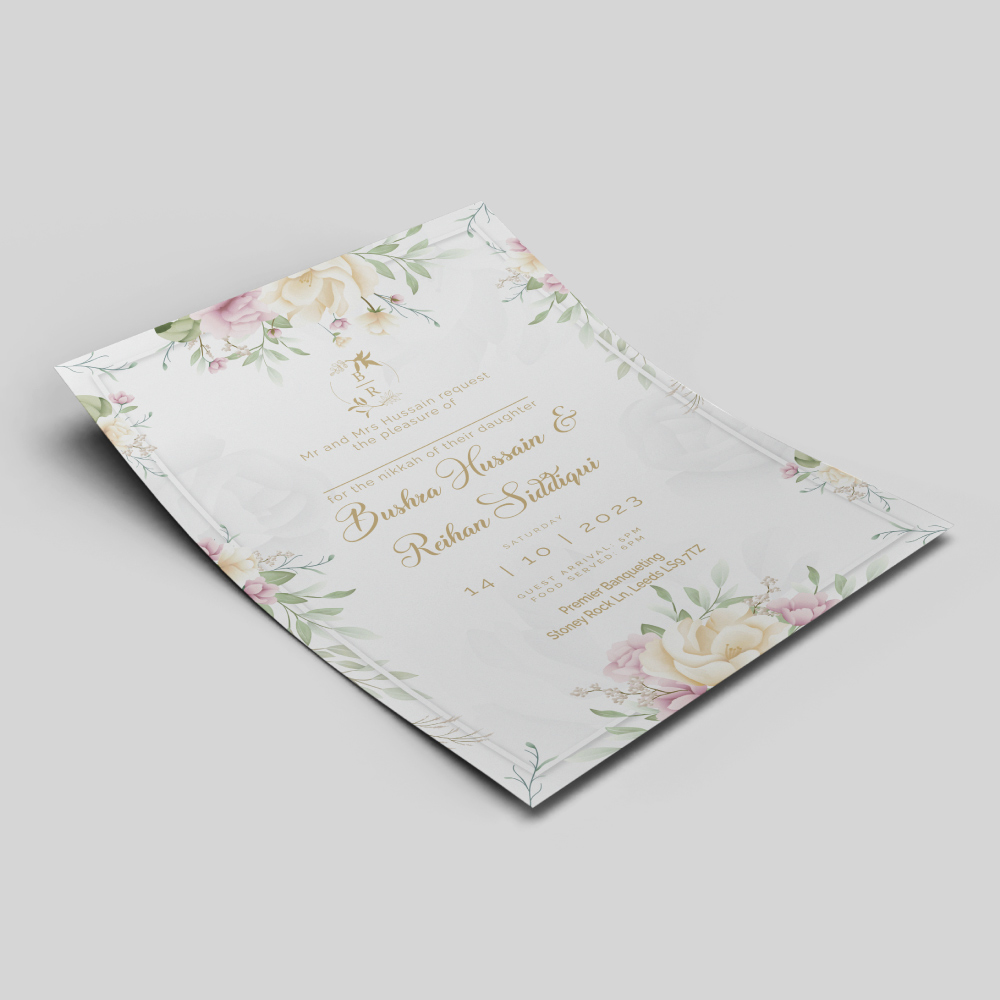 Pastel Floral Border Wedding Invitation | 350 GSM Paper Shaadi Invitation & Envelope 3