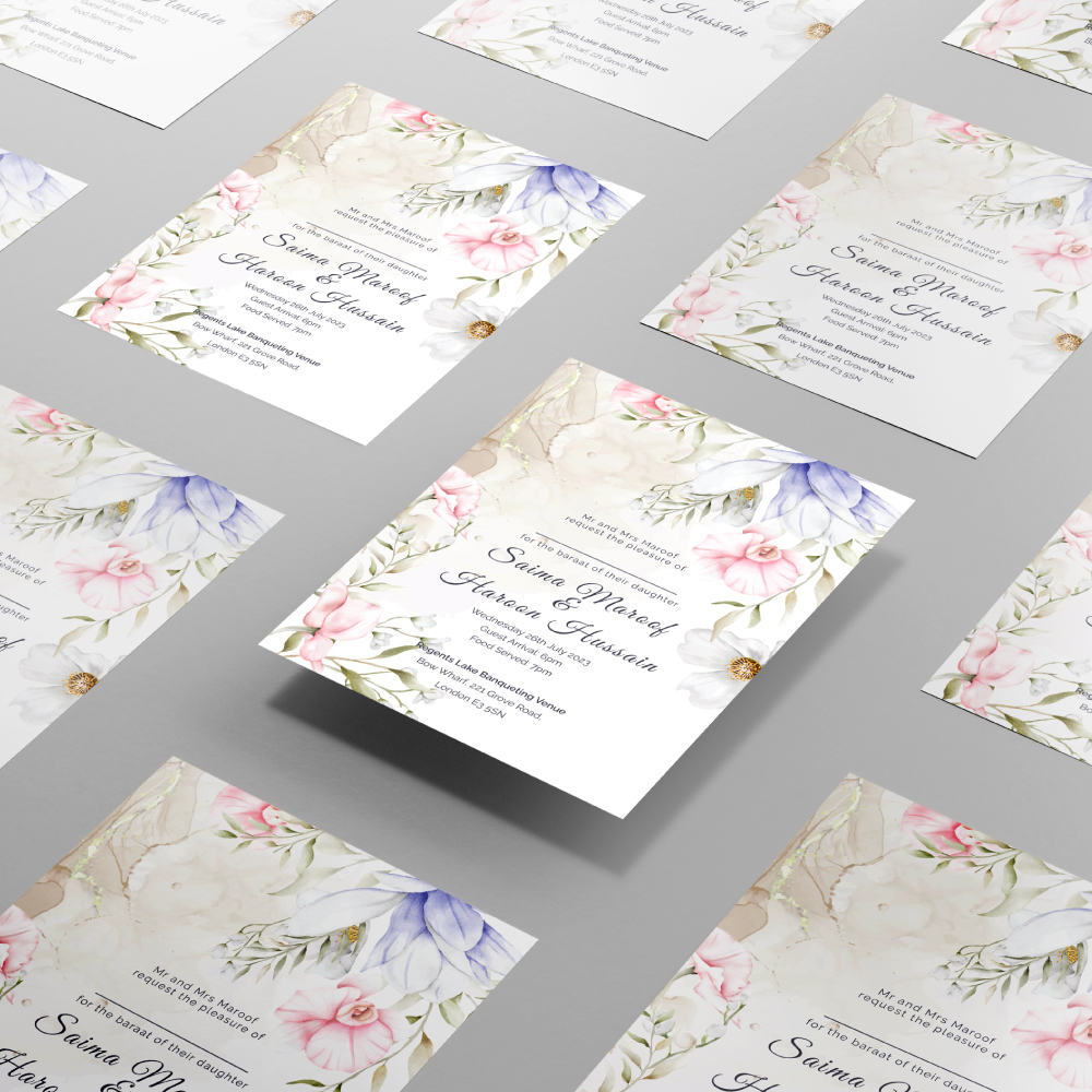 Elegant Vintage Floral Wedding Invitation | 350 GSM Paper Shaadi Invitation & Envelope 4