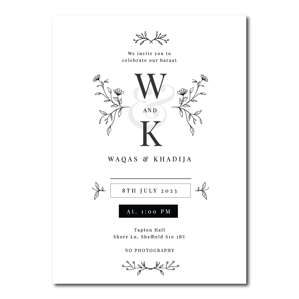 Monochromatic Minimalist Wedding Invitation | 350 GSM Paper Shaadi Invitation & Envelope 4