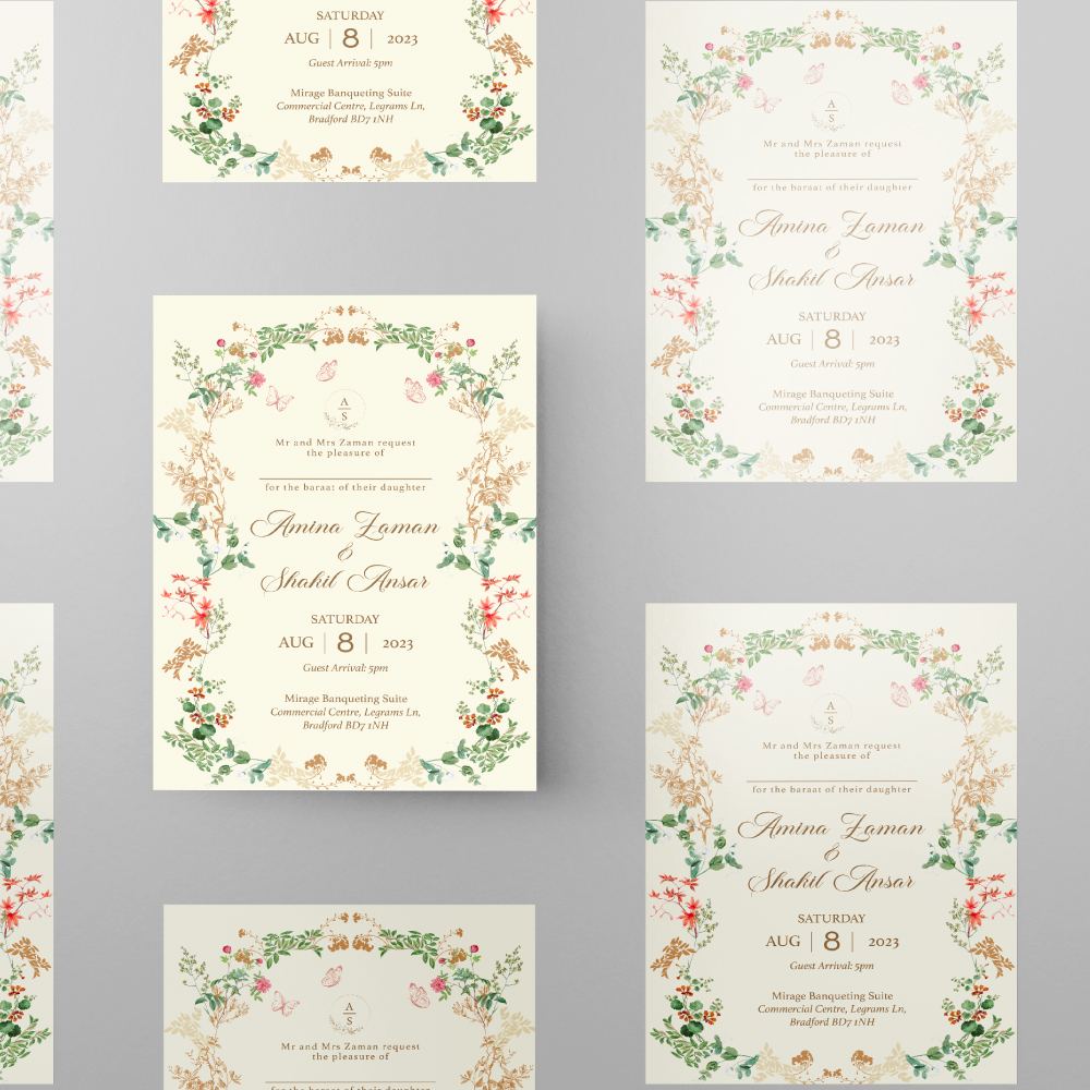 Vintage Botanical Wedding Invitation | 350 GSM Paper Shaadi Invitation & Envelope