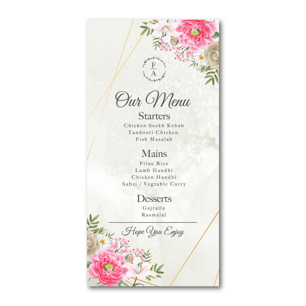 Wedding Menu | Pink Blossom Design | 350 GSM Paper 2