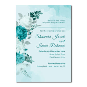 Blue Tosca And White Flowers Wedding Invitation | 350 GSM Paper Shaadi Invitation & Envelope 4