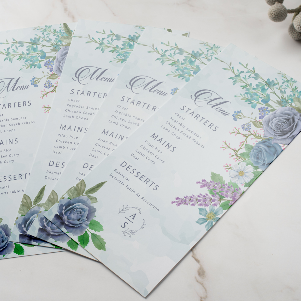 Wedding Menu | Bohemian Blue Flowers Design | 350 GSM Paper 3