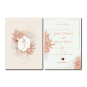 Double Sided Elegant Salmon Pink Floral Wedding Invitation | 350 GSM Paper Shaadi Invitation & Envelope 2