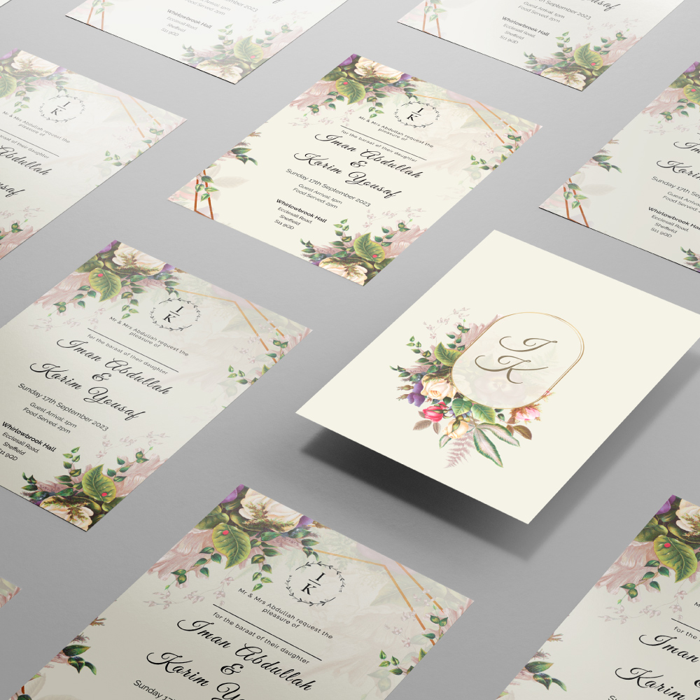 Double Sided Flower Foliage Wedding Invitation | 350 GSM Paper Shaadi Invitation & Envelope 2