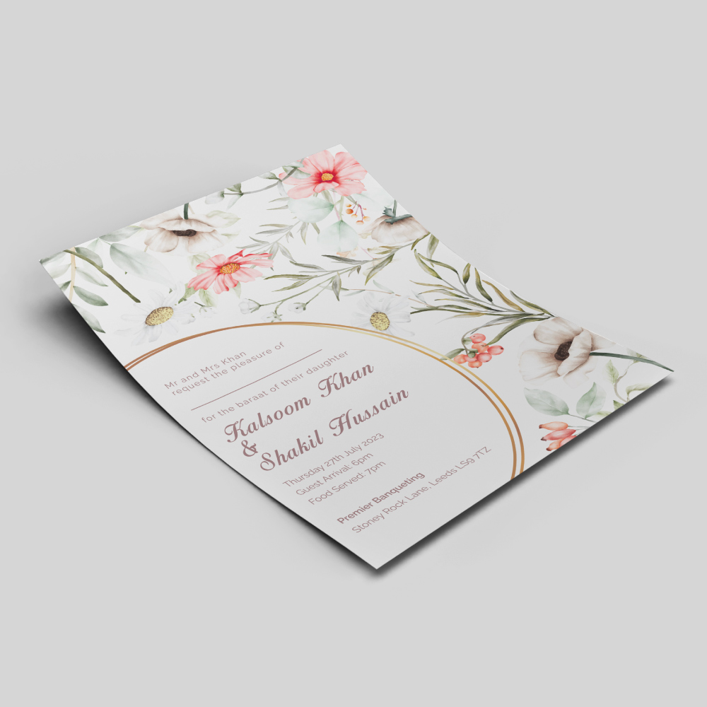 Chic Watercolour Blooms Wedding Invitation | 350 GSM Paper Shaadi Invitation & Envelope 2