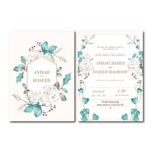 Double Sided Teal Heart Leaves Wedding Invitation | 350 GSM Paper Shaadi Invitation & Envelope