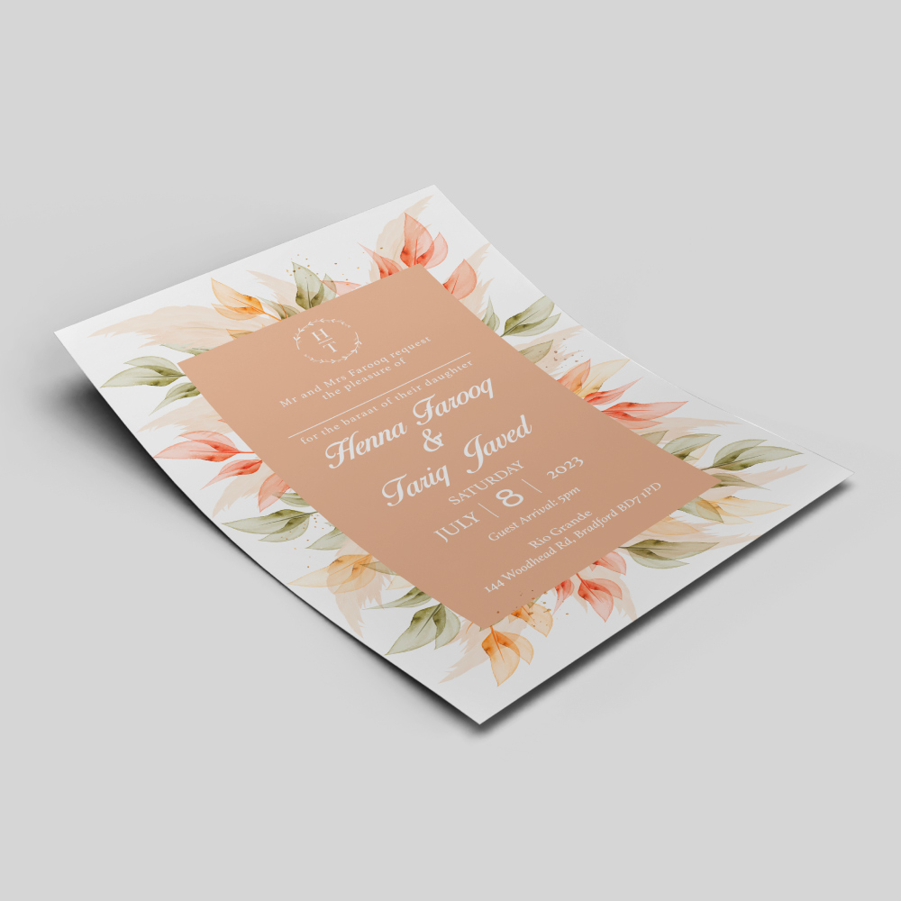 Rustic Autumn Leaves Wedding Invitation | 350 GSM Paper Shaadi Invitation & Envelope 3