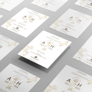Minimal Golden Floral Wedding Invitation | 350 GSM Paper Shaadi Invitation & Envelope